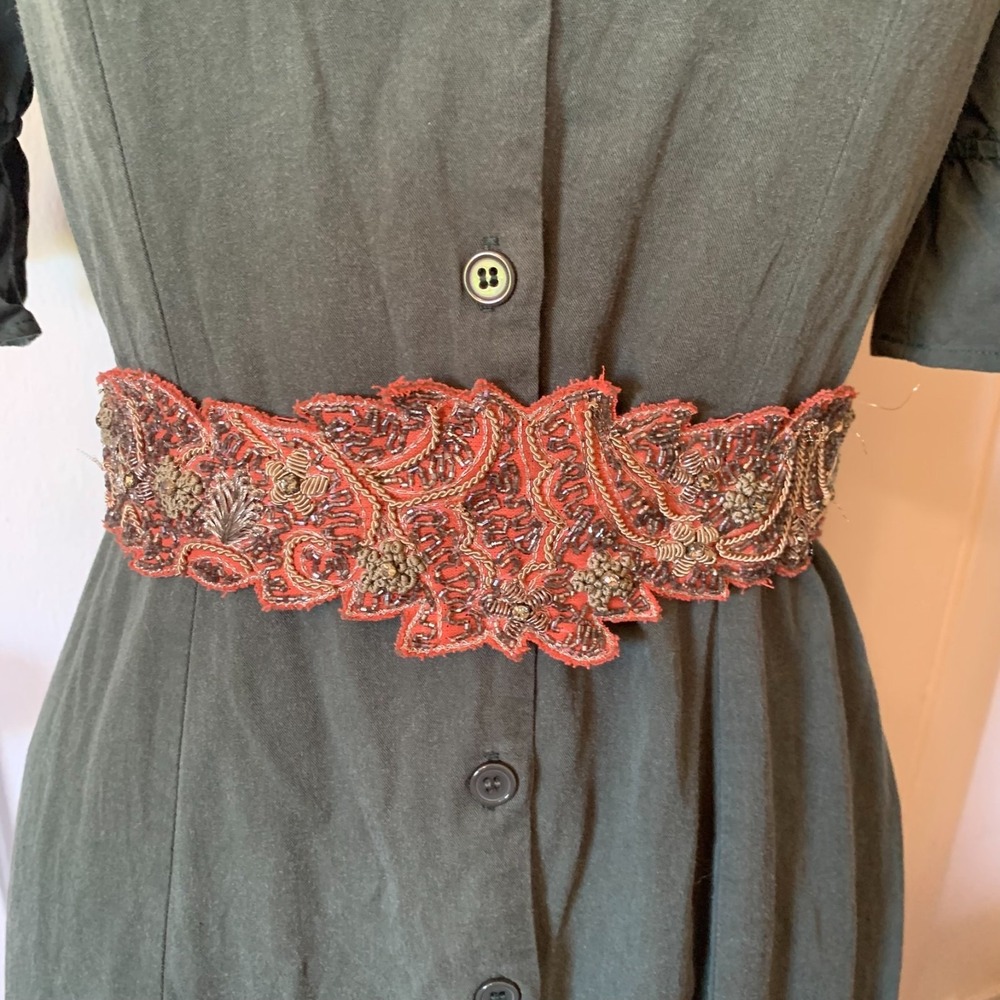Love Binetti Red Beaded Embroidered Tassel Tie Waist Belt Boho Designer 60 Inch